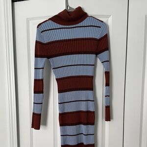 Striped Turtleneck Sweater Dress